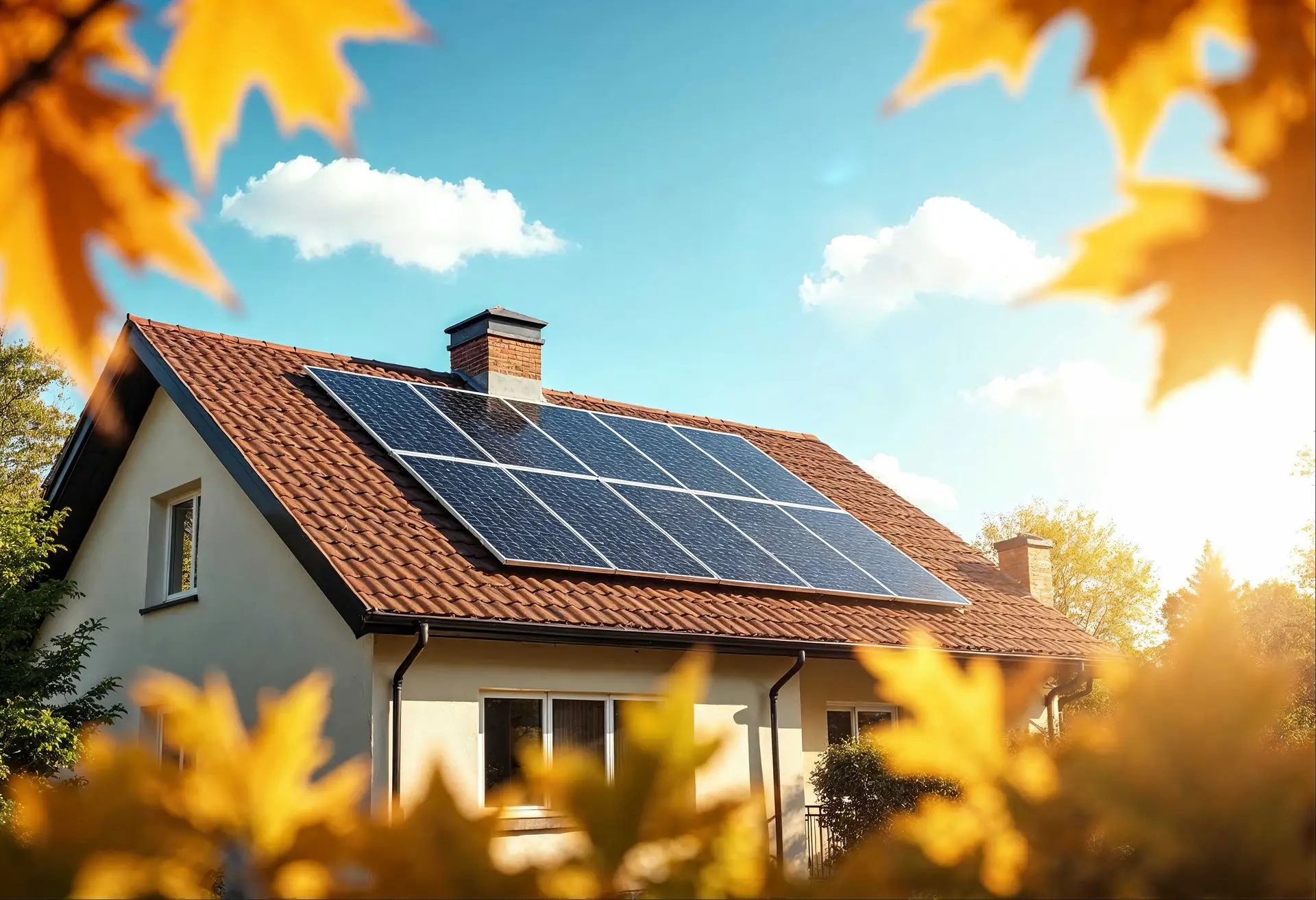 House roof with an on-grid solar panel array